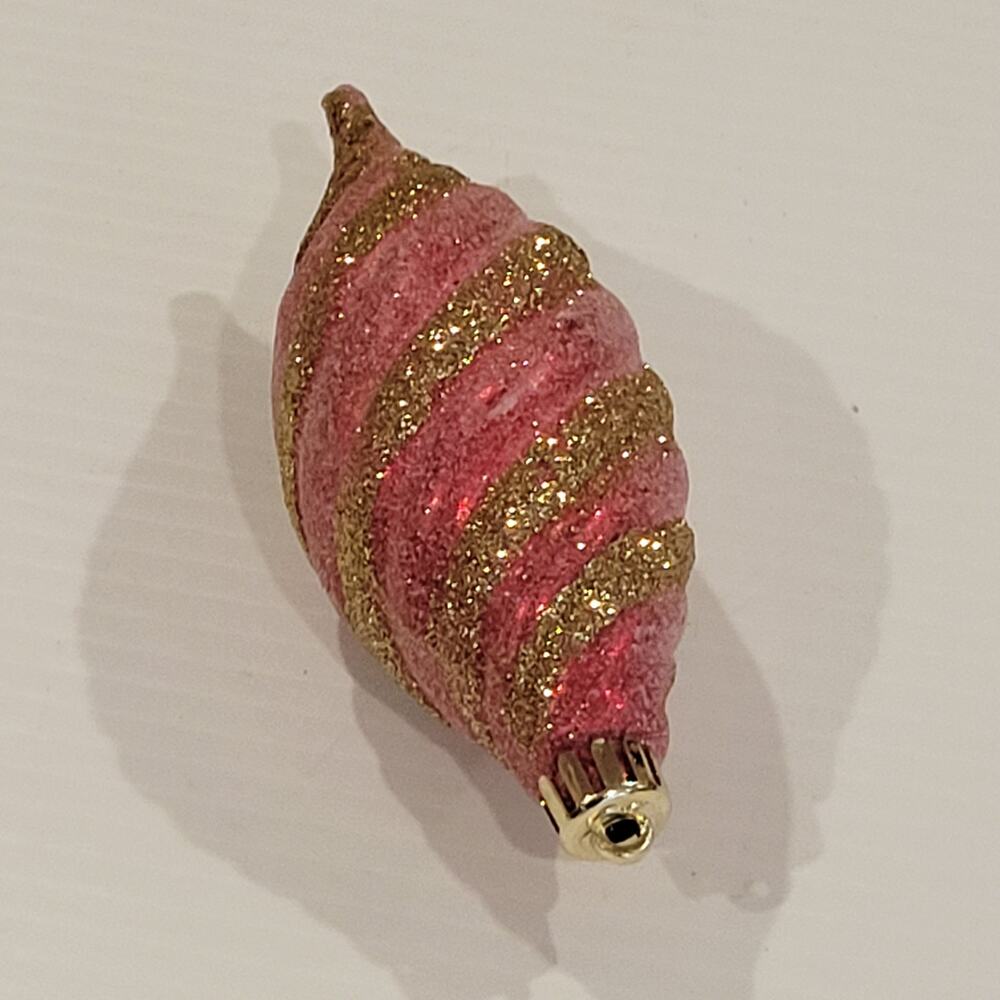 Vintage Christmas Ornament Glass Glitter Swirl Red Gold Tone 5" long